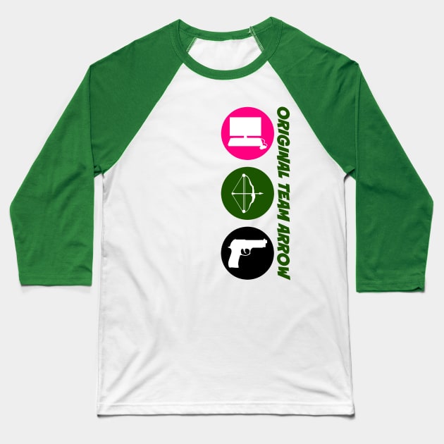 Original Team Arrow - Colorful Symbols - Weapons - Vertical Version Baseball T-Shirt by FangirlFuel